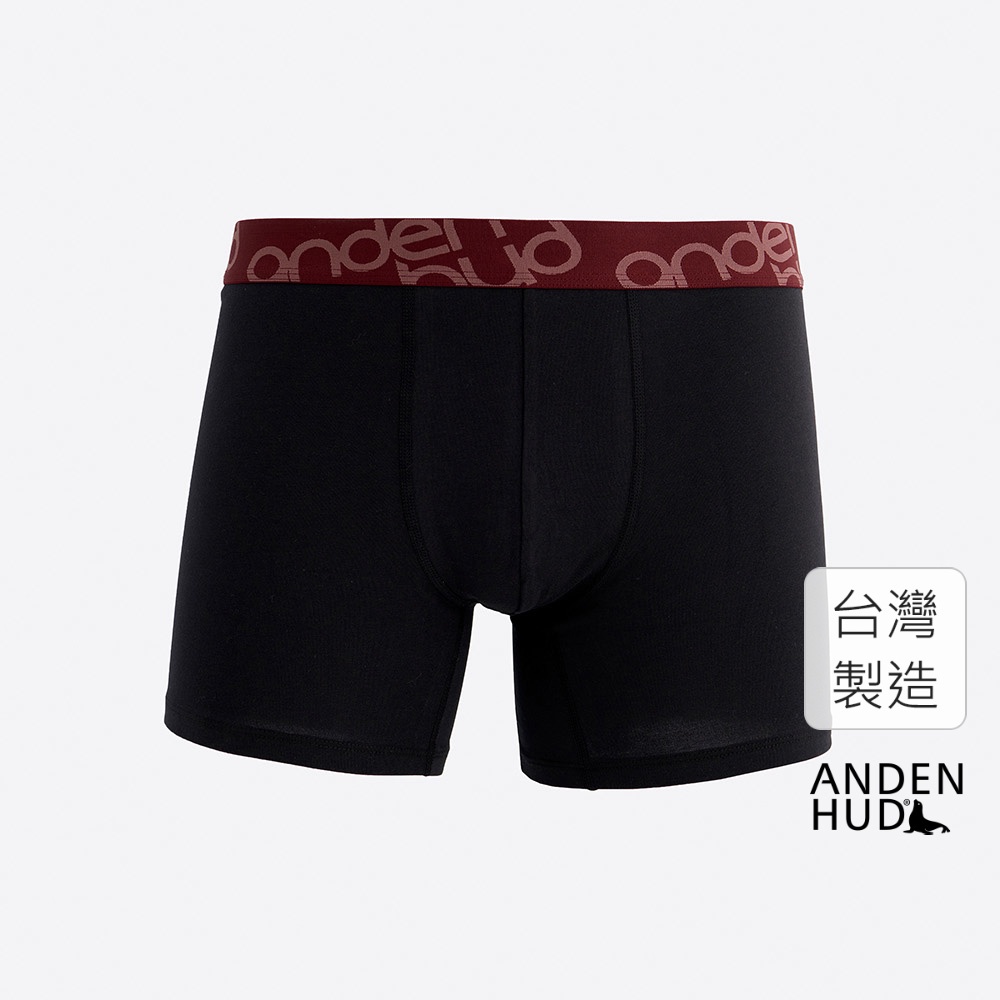 【Anden Hud】男款_Go Bowling!．長版腰帶平口內褲(黑-紅緊帶) 純棉台灣製