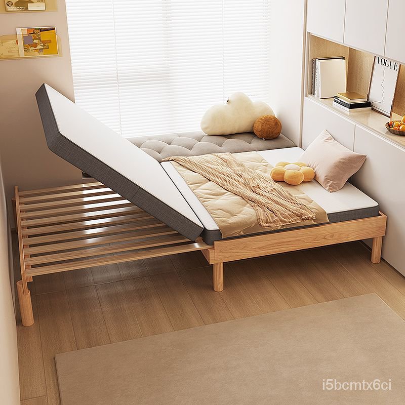 可開發票 實木床 可伸縮傢用單人床 現代簡約型純實木雙人床架 實木床 防潮床 木床 小戶型推拉床 多功能兩用伸縮床