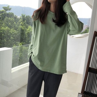 【YW】長袖t恤女 韓版 寬鬆 百搭 顯瘦 純色內搭上衣 慵懶風 女生長袖上衣 牛奶絲長袖 女生上衣
