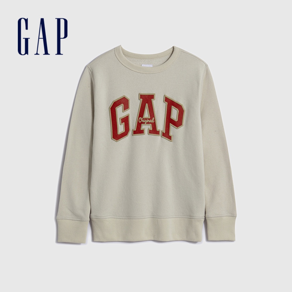 Gap 男童裝 Logo大學T-米色(747426)