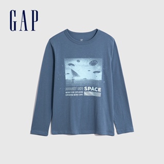 Gap 男童裝 Logo/印花純棉長袖T恤-藍色(772663)