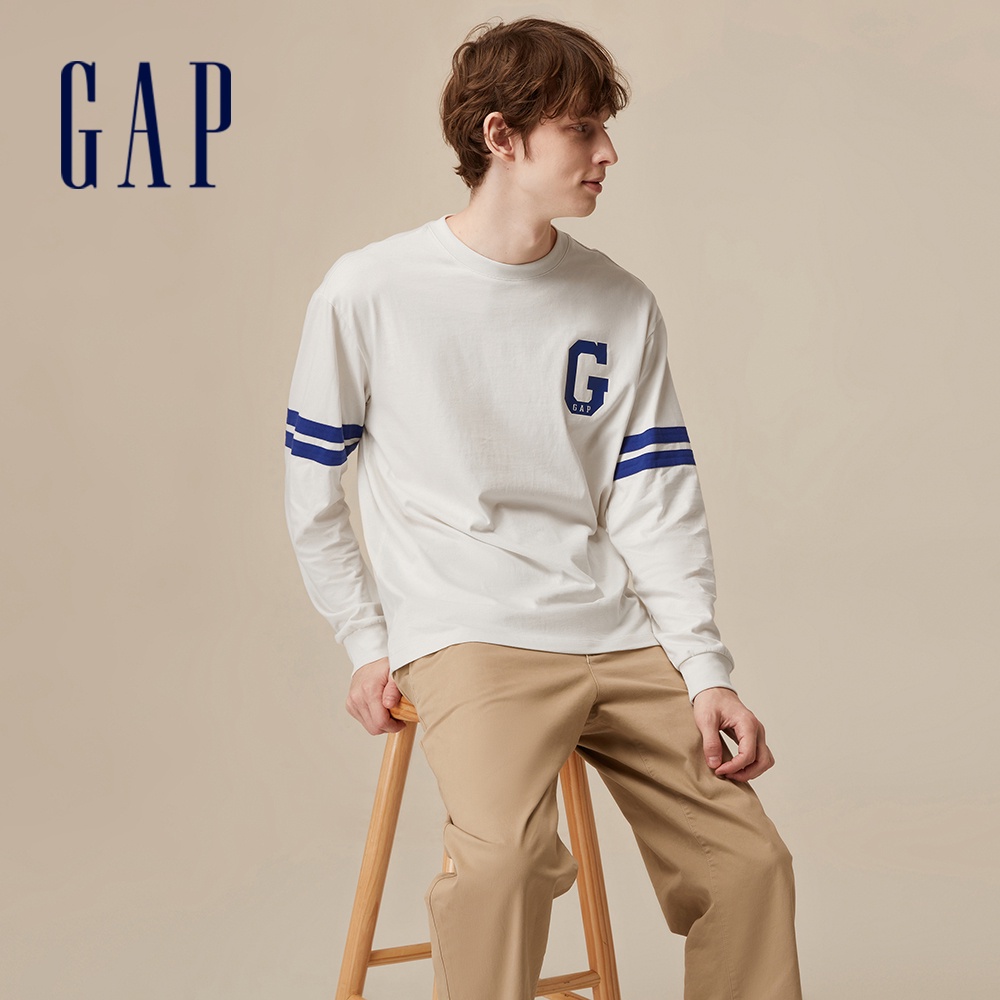 Gap 男裝 Logo圓領長袖T恤-白色(773179)