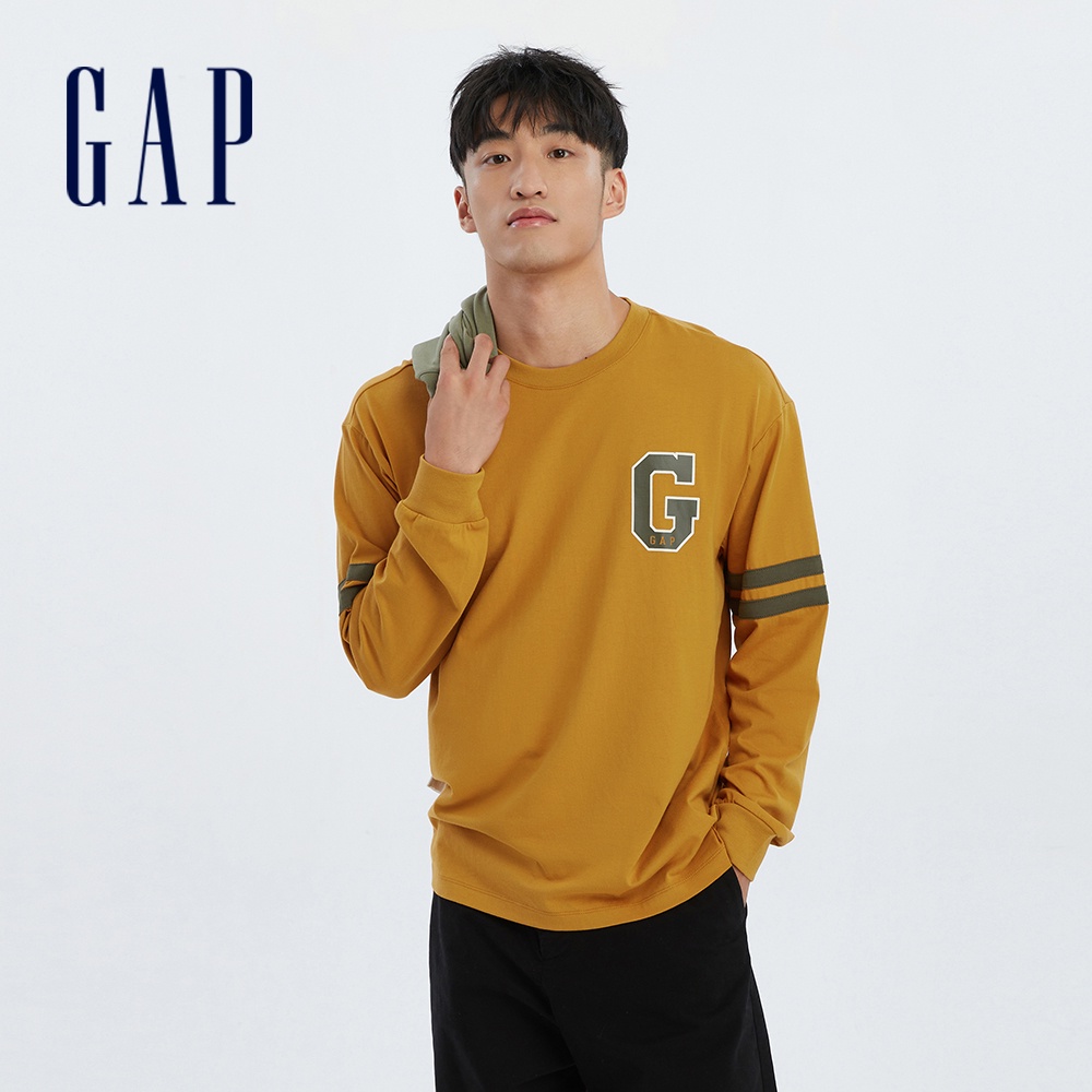 Gap 男裝 Logo圓領長袖T恤-黃色(773179)