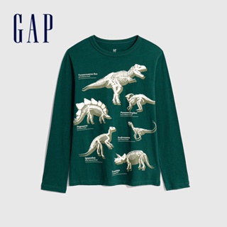 Gap 男童裝 Logo/印花純棉長袖T恤-綠色(772663)