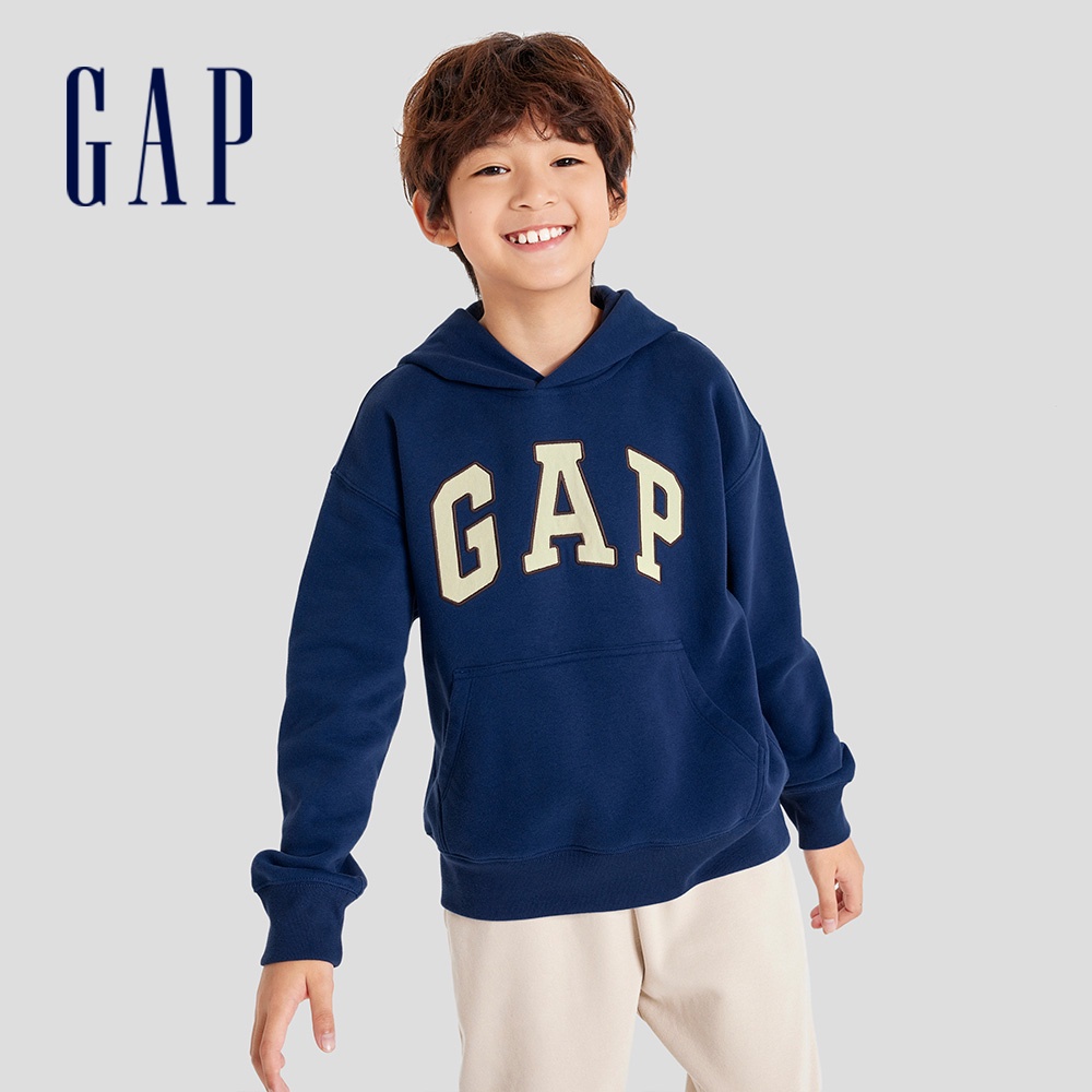Gap 兒童裝 Logo帽T 碳素軟磨系列-深藍色(784963)
