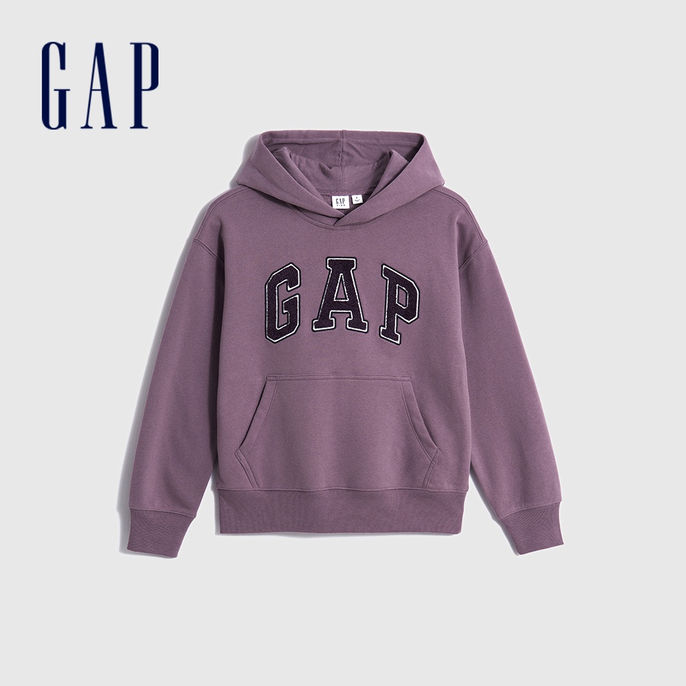 Gap 兒童裝 Logo帽T 碳素軟磨系列-紫色(784963)