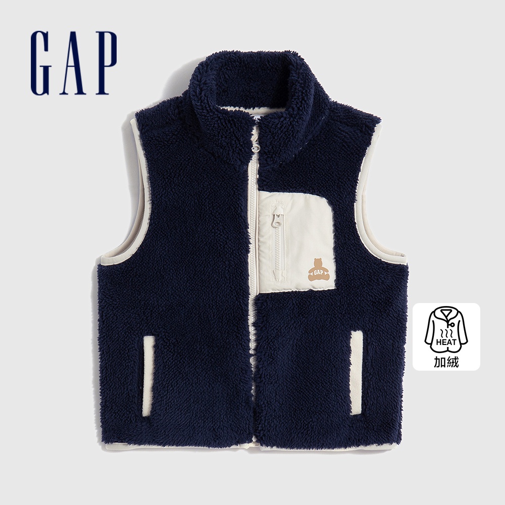 Gap 男幼童裝 Logo小熊印花立領背心外套 抱抱絨系列-藏藍色(786494)