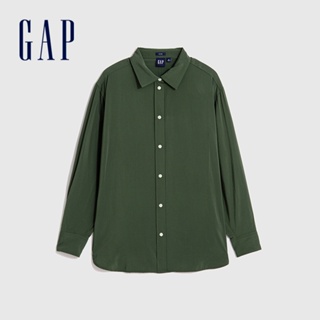 Gap 女裝 翻領長袖襯衫-軍綠色(792327)