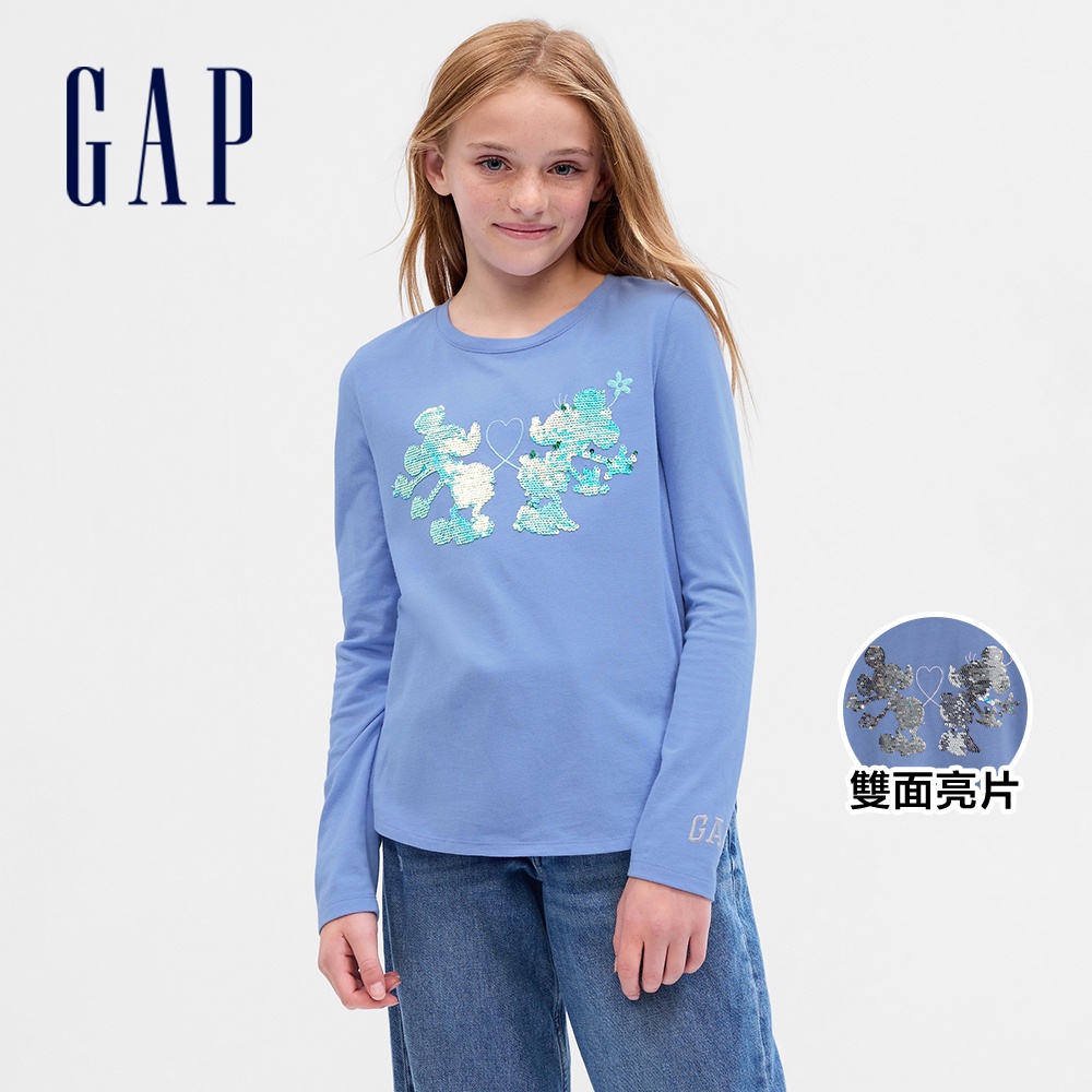 Gap 女童裝 Gap x Disney迪士尼聯名 Logo純棉印花趣味長袖T恤-藍色(793886)