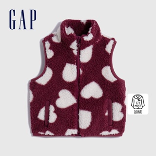Gap 嬰兒裝 印花立領背心外套 抱抱絨系列-酒紅色(794386)