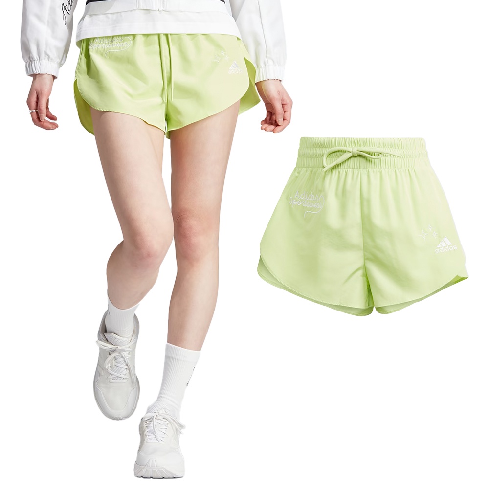 Adidas W Bluv Q3 WVSHO 女 綠黃色 環保 彈性 弧型 訓練 短褲 IA3148