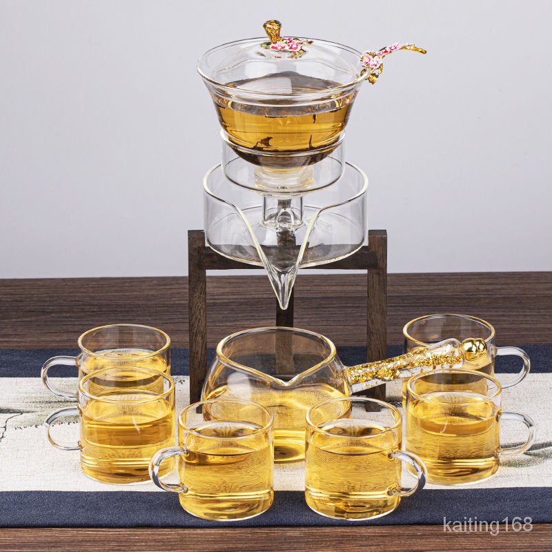 🔥玻璃茶具🔥自動茶具組 茶具 茶具組 茶器 懶人茶具 泡茶組 送禮禮品功夫茶具套裝全自動懶人泡茶器玻璃石磨簡約傢用辦公室