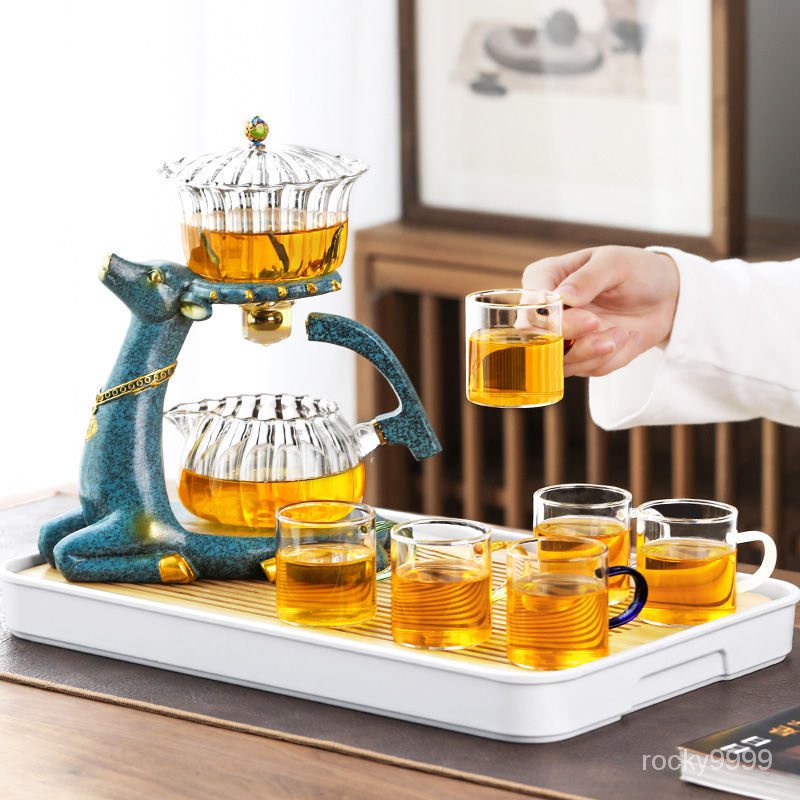 🔥玻璃茶具🔥自動茶具組 茶具 茶具組 茶器 懶人茶具 泡茶組 送禮禮品玻璃全自動茶具套裝傢用網紅麋鹿抖音辦公室懶人功夫茶