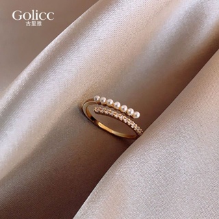 Golicc 珍珠戒指 女時尚個性食指指環 開口ins潮網紅冷淡風小眾設計飾品 戒指 指環 開口戒 食指戒