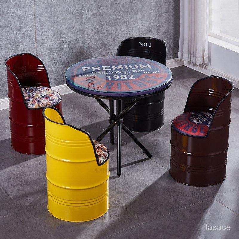 【免運 熱銷】復古鐵桶椅子酒吧工業風油桶鐵皮凳創意小吃店儲物餐椅油漆桶凳子