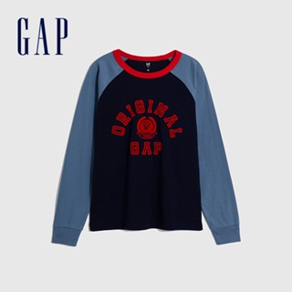 Gap 男童裝 Logo純棉印花圓領長袖T恤-灰藍色(786559)