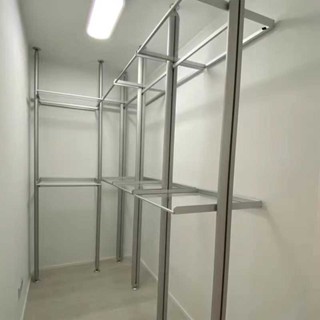 👉可開發票鋁閤金金屬立柱玻璃層闆開放式組裝衣帽間現代簡約走入式衣櫃晾曬架 伸縮衣架 曬衣架 掛衣架 衣帽架弔衣架