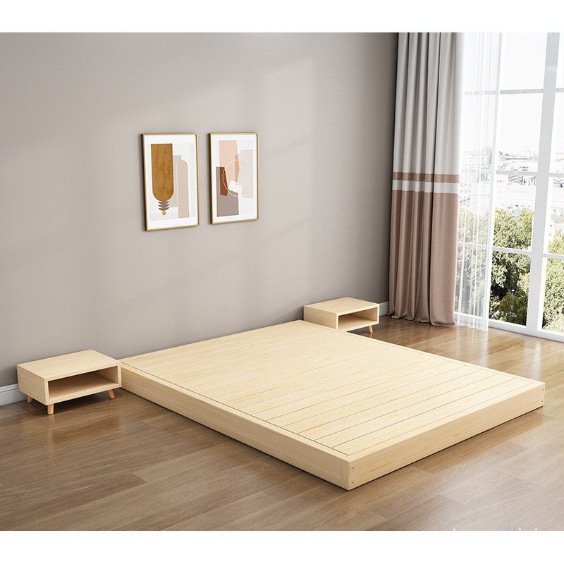 🔥廠傢直銷🔥榻榻米床架日式矮床現代簡約落地平闆床架軟包靠背實木雙人地臺床