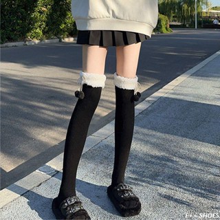 實拍免運👍女生襪子 秋冬季 加厚保暖 少女襪 可愛襪長筒羊羔毛絨襪子女可愛日系jk長筒過膝襪秋冬加絨加厚保暖毛球高筒襪