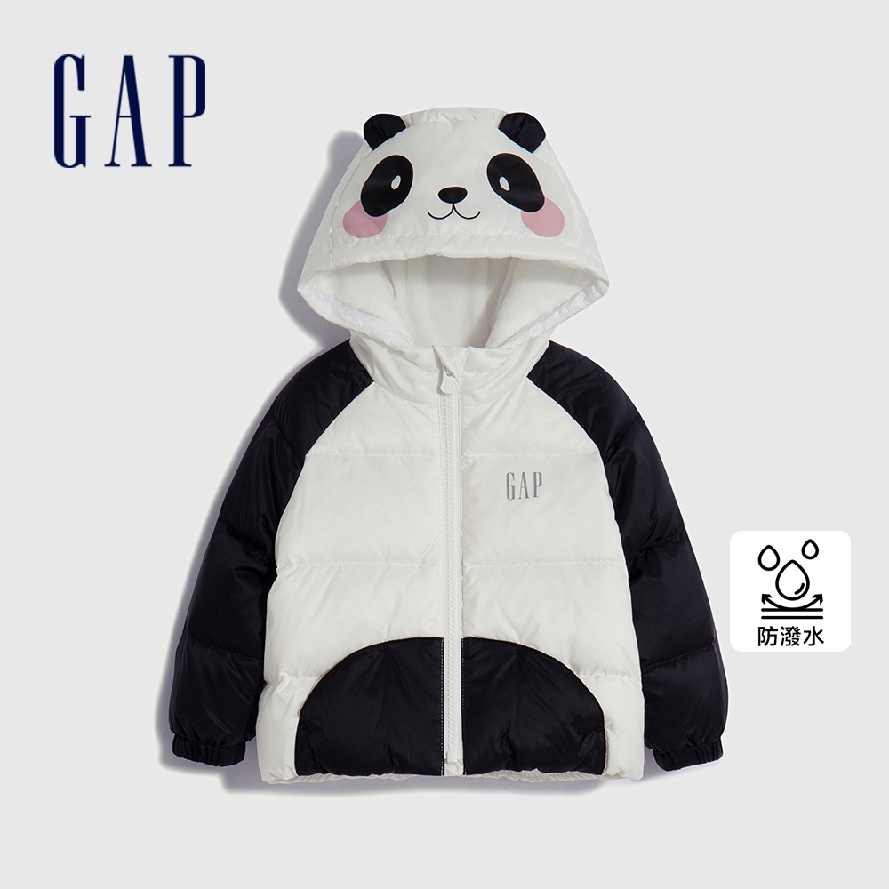 Gap 嬰兒裝 Logo防潑水造型連帽羽絨外套-黑白熊貓(718975)