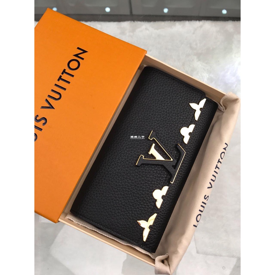 二手Louis Vuitton LV Capucines 黑色 花卉長款錢夾 M64551