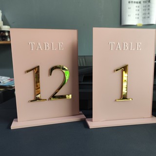 【客製化】婚禮桌卡 訂製 婚禮創意 訂製桌卡 號碼牌 展示選單 亞克力藕粉色座位卡 甜品擺臺