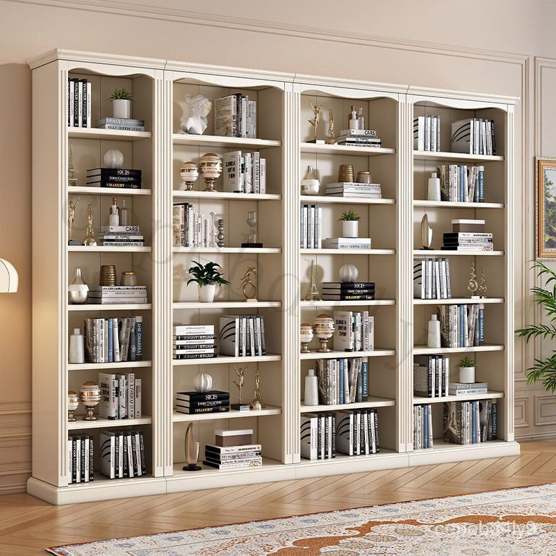【附發票】美式書架全實木自由組閤書櫃置物架落地書房展示櫃白色書櫥陳列架