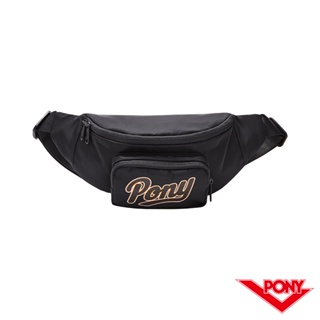 PONY 黑色潮流腰包 配件 大容量 中性-黑(夾層收納設計)