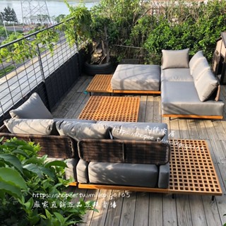 <久伴家居>戶外沙發桌椅柚木藤沙發藤編傢俱酒店室外陽臺客廳休閑椅藤椅沙發