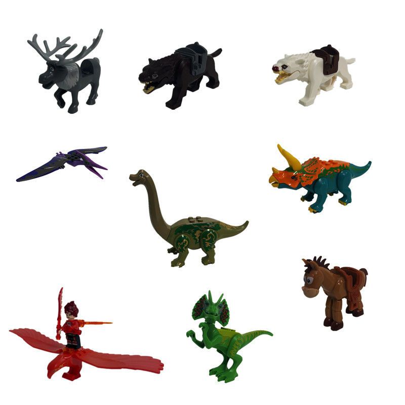 恐龍 人仔 兼容樂高小顆粒積木恐龍動物狼隨機人仔拼裝益智玩具兒童清倉男孩