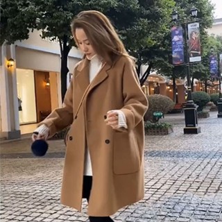 雙麵羊絨大衣女2023年新款韓版冬黑色中款小個子羊毛西裝毛呢外套 冬天外套 冬季大衣女 QFLA