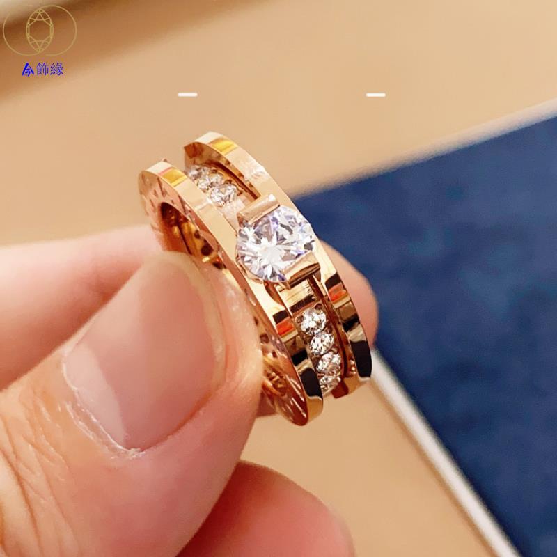 【精選】新款二合一戒指帶鉆同款BVcnc精雕戒指情侶款戒指清晰 L316精鋼不褪色男女款指環