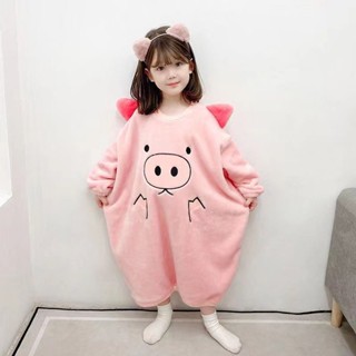 女童睡衣 珊瑚絨 居家服 兒童睡衣 秋冬款寶寶連體睡袋加厚法蘭絨男女中童珊瑚絨小女孩睡裙 家居服 睡袍 睡衣外套