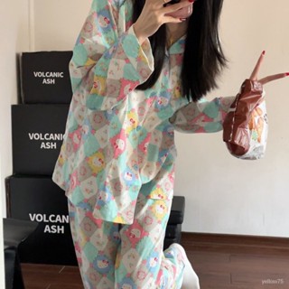 小甜心sweet👙格子睡衣女春秋新款長袖長褲ins日係卡通可愛學生居傢服套裝外穿 秋冬睡衣套裝