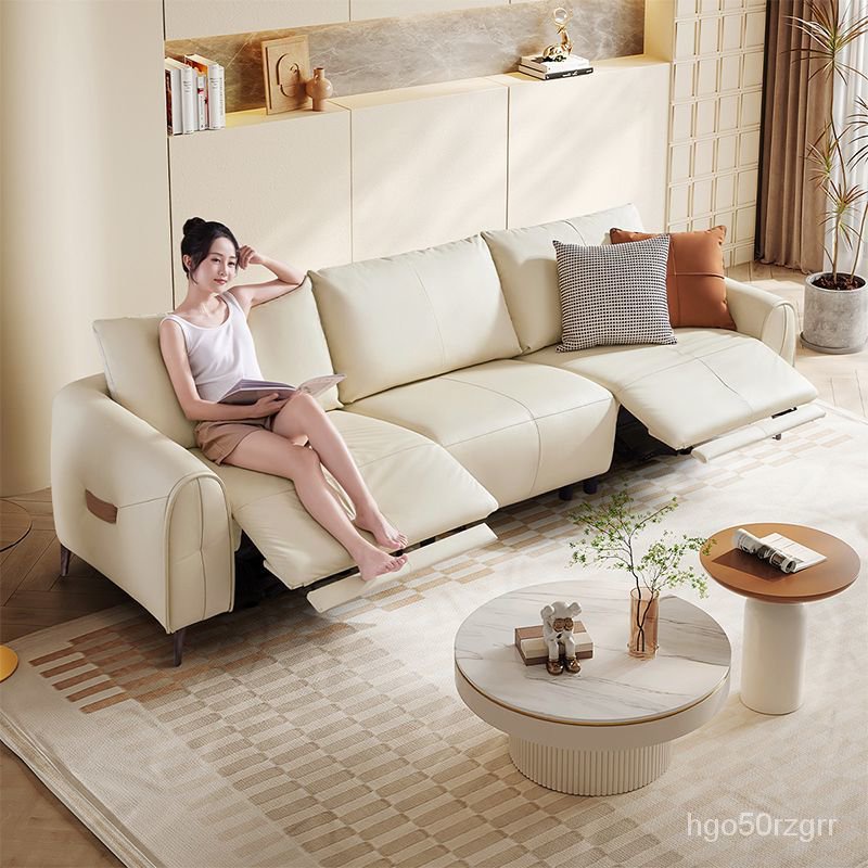 芝華仕頭等艙現代簡約真皮沙髮奶油風輕奢客廳電動功能直排80202創意沙發 組閤沙發 沙發