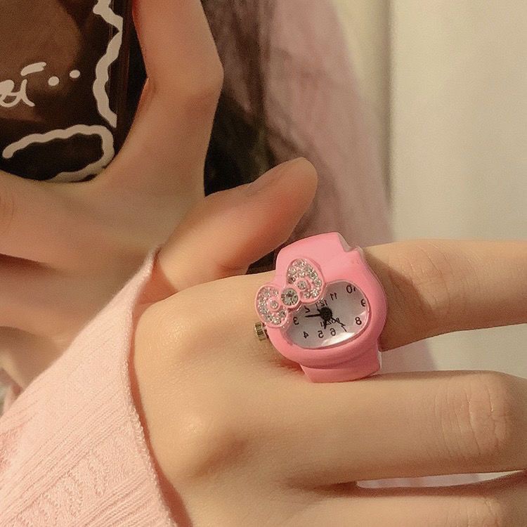 日系可愛kitty貓手表戒指百搭小眾手指表迷你時鐘復古創意電子表