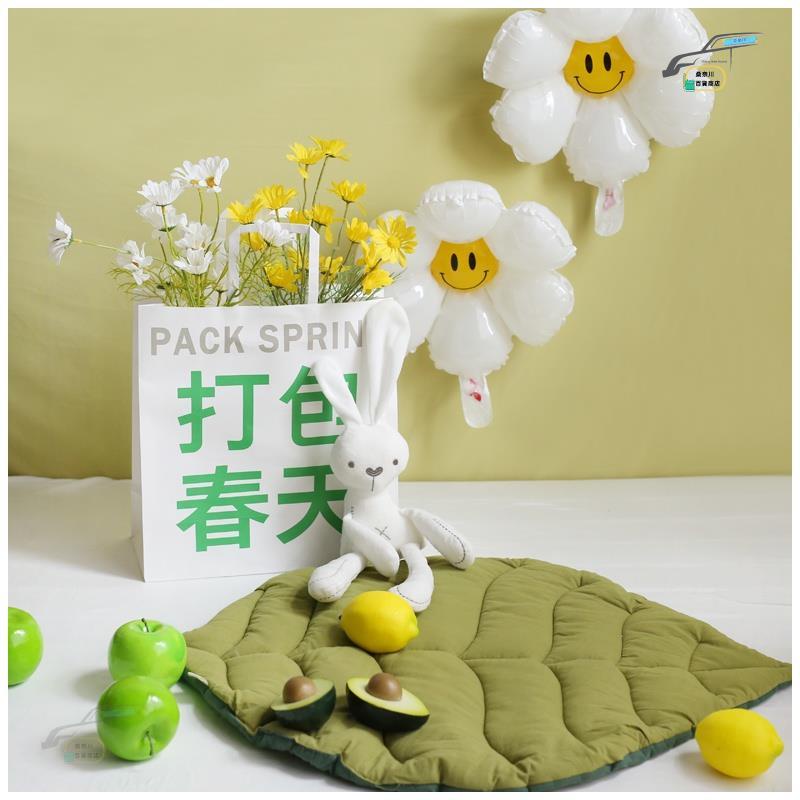 台灣-出貨- 桃園－百天週歲寶寶兒童拍照道具打包春天紙袋綠色主題背景葉子地墊雛菊