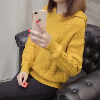 SY韓版長袖針織衫衛衣毛衣連帽毛衣女外套針織衛衣秋冬季新款寬鬆加厚套頭麻花針織打底衫