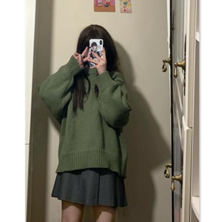 GALA衣櫥 【兩件套裝】日係韓版複古綠毛衣ins慵懶風洋氣顯白針織衫+襯衫潮