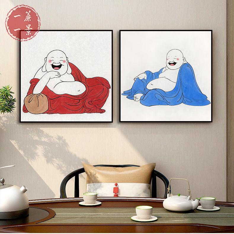 【一簾一景】彌勒佛佛像掛畫新中式笑佛字畫客廳書房餐廳墻畫茶室禪意裝飾壁畫