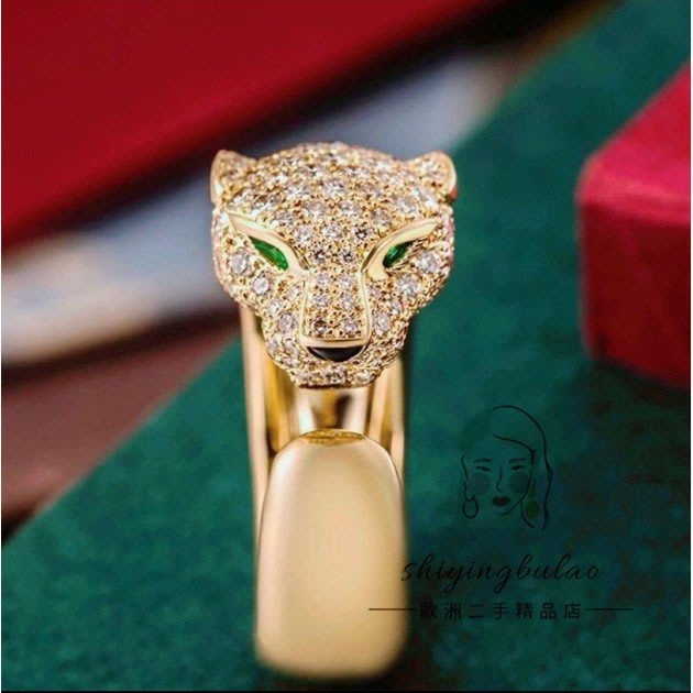 正品免運 Cartier 卡地亞 PANTHERE DE CARTER 戒指 18k金 祖母綠 鑲鑽 豹子戒指