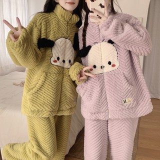 現貨 毛毛睡衣 冬天刷毛加厚保暖 法蘭絨睡衣 居家服 高領拉鍊居家服套裝 可愛卡通女生睡衣 珊瑚絨學生運動套裝