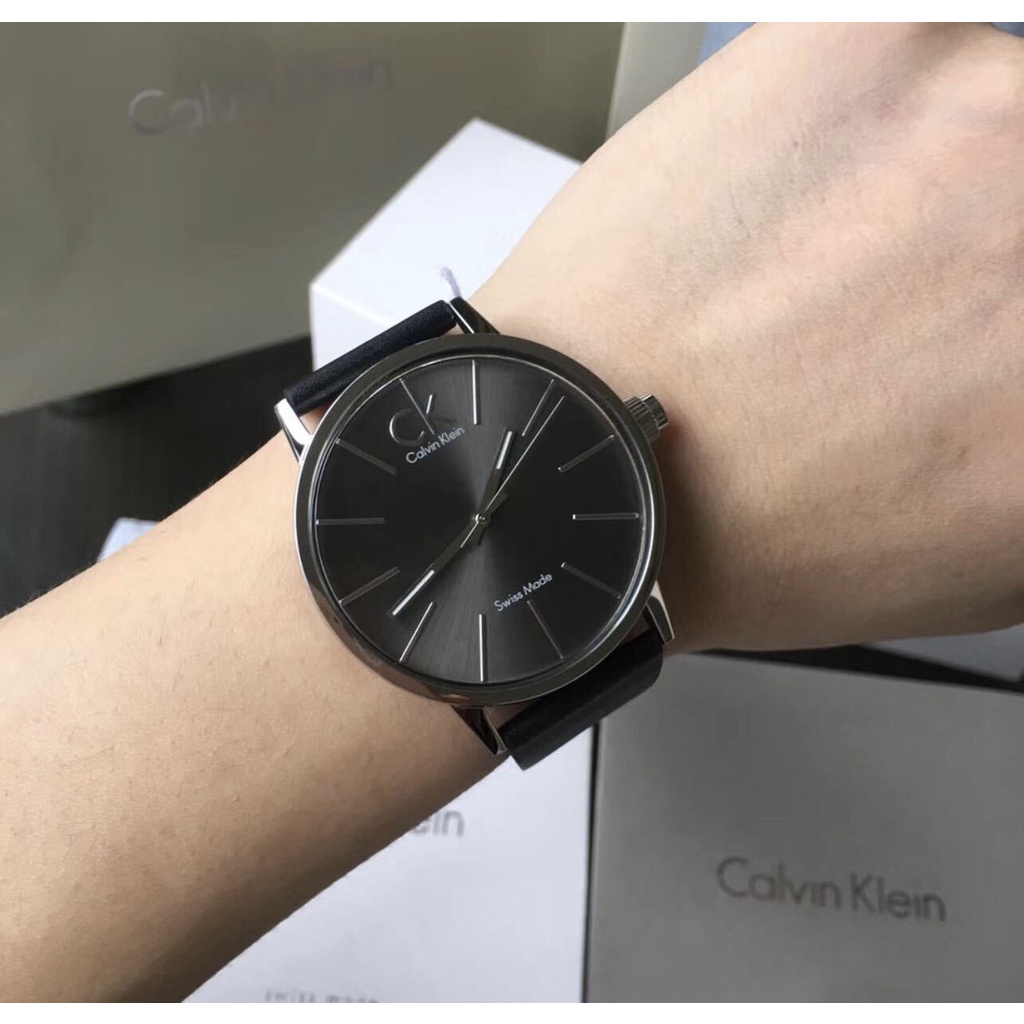 Calvin Klein 灰黑色錶盤 黑色皮革錶帶 石英 男士手錶 K7621107 (CK腕錶）