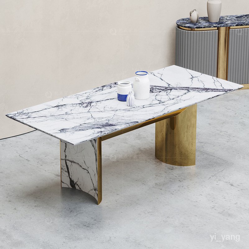 現代輕奢餐桌長方形傢用大戶型6人喫飯桌子天然大理石餐桌椅組閤