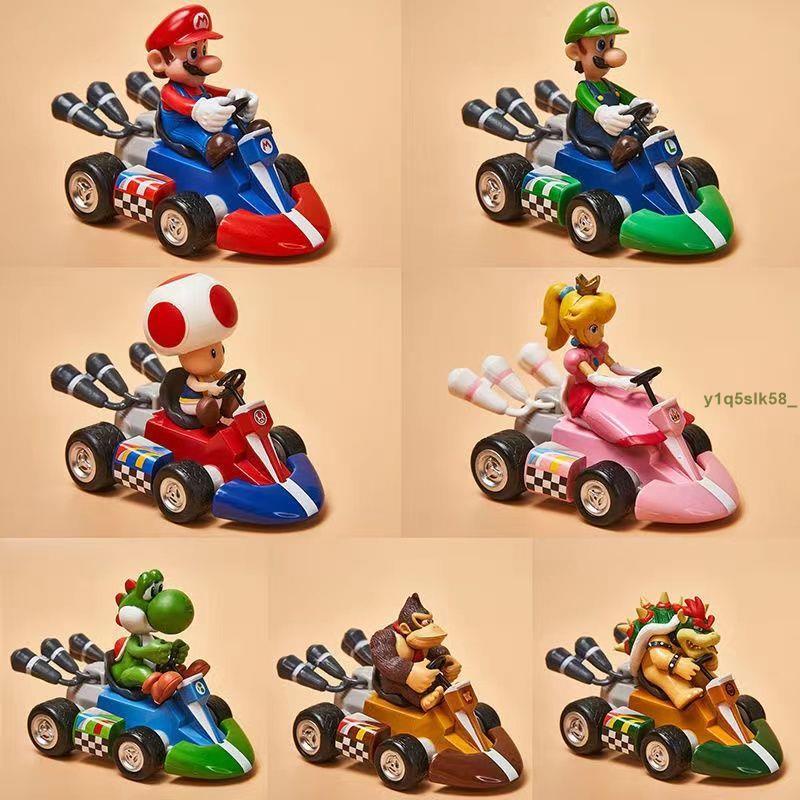 Mario馬里奧回力車卡丁賽車手辦擺件公仔玩具禮物汽車裝飾 超級瑪麗Super (明天aaqF)