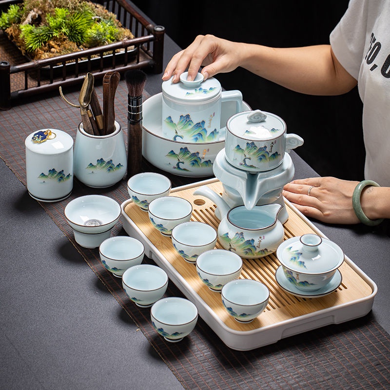 新品爆賣懶人石磨自動茶具家用時來運轉茶壺高檔功夫泡茶神器禮盒套裝訂製