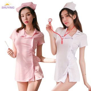 Seductive Woman Cosplay Roleplay Nurse Uniform Bikini Linger