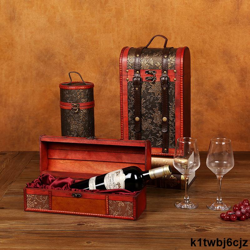 k1twbj6cjz葡萄紅酒盒皮盒雙2支裝木箱盒子高檔禮品禮盒包裝盒手提木盒送禮