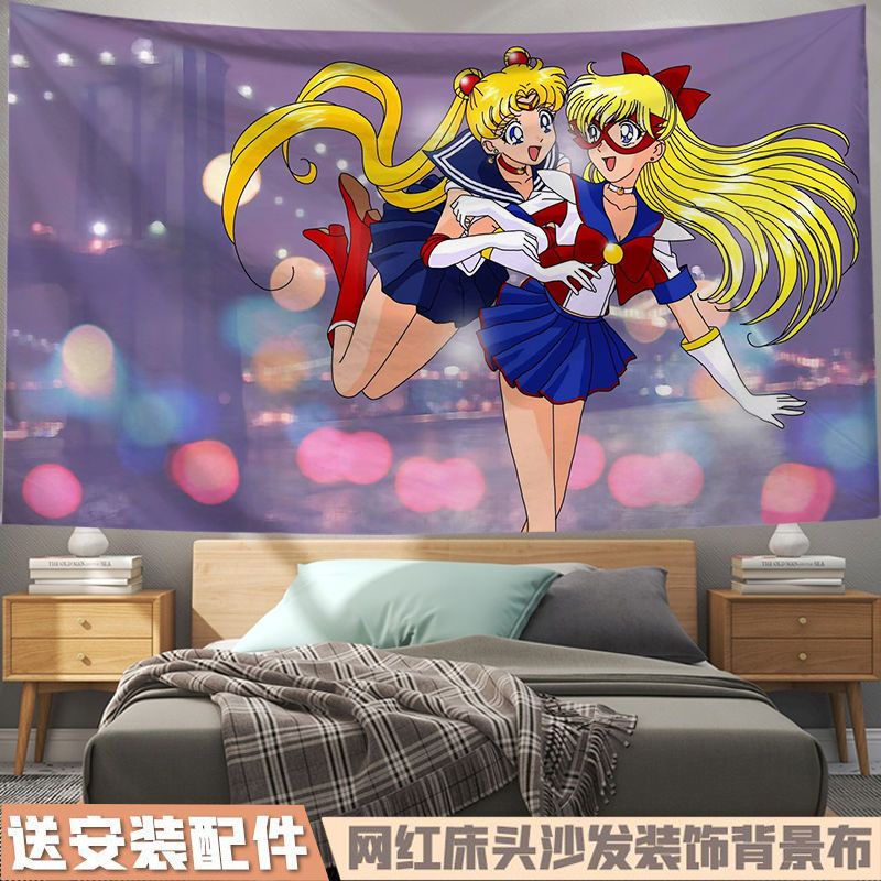 日式美少女戰士ins卡通掛布臥室墻面裝飾創意背景布可愛搞怪掛毯&lt;=布藝=&gt;