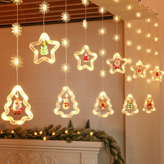 🎄聖誕裝扮 底價衝量🎄圣誕節 裝飾店鋪 裝飾燈串 吊窗 簾燈掛飾 櫥窗場景布置 LED串燈 星星燈